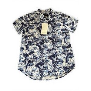 Wildfang The Essential SS Button Up Shirt Blue White Marble Swirl Medium NWT